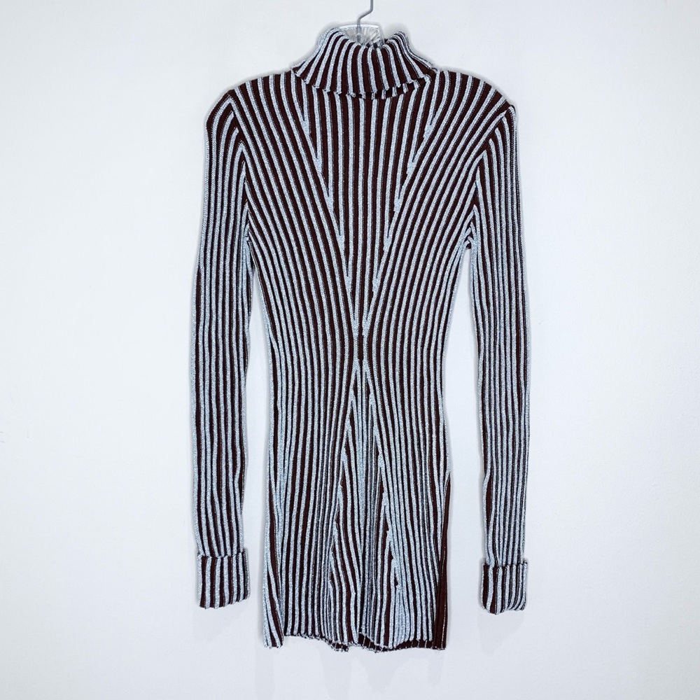 Hanifa Cici Knit Mini Dress (Sz S) Ribbed Long Sleeve Turtleneck Brown Silver - Picture 5 of 16
